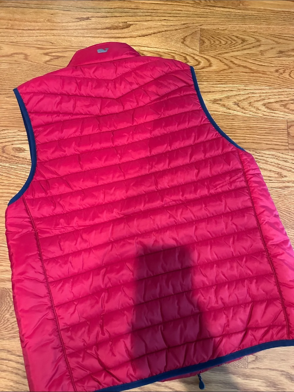 Vineyard Vines Red Quilted Vest with Navy Trim and white collared long sleeve